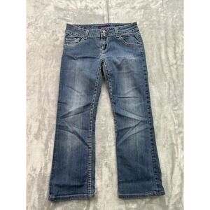 Vigoss Jeans Y2K Womens Sz 5/6 28 Blue Bootcut Western Cowgirl Jeweled Low Rise